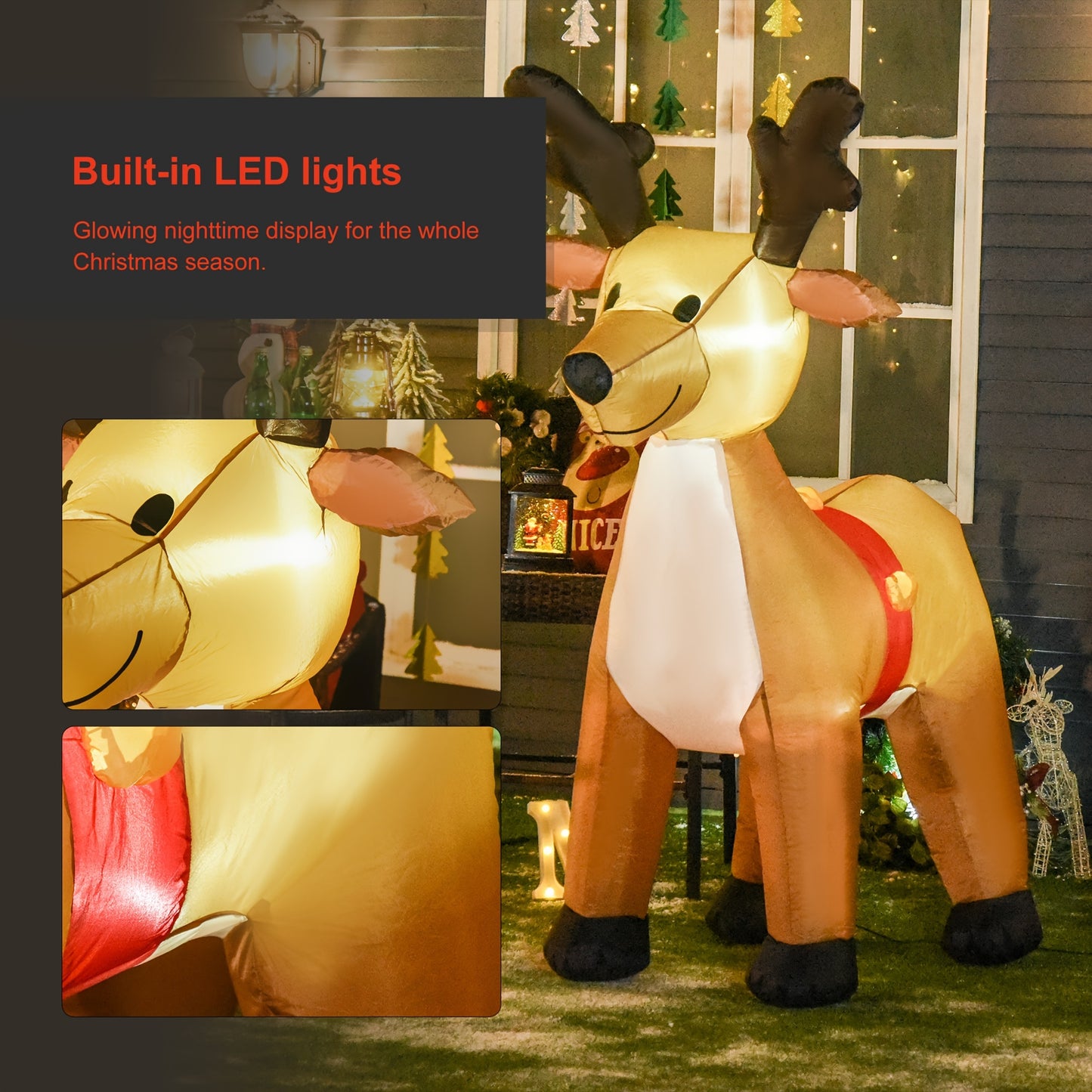 HOMCOM 6ft Christmas Inflatables Outdoor Decorations Reindeer, Blow-Up Yard Christmas Decor With LED Lights Display