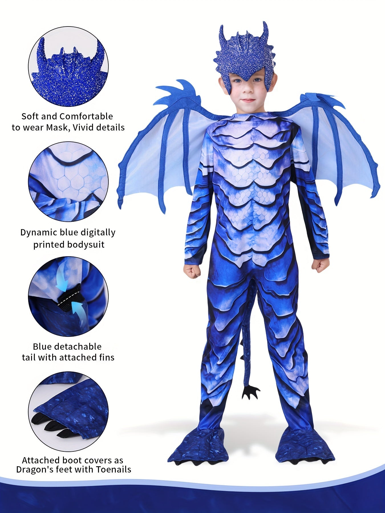 Boys Dragon Clothes, Dragon Wings And Mask For Halloween Parties