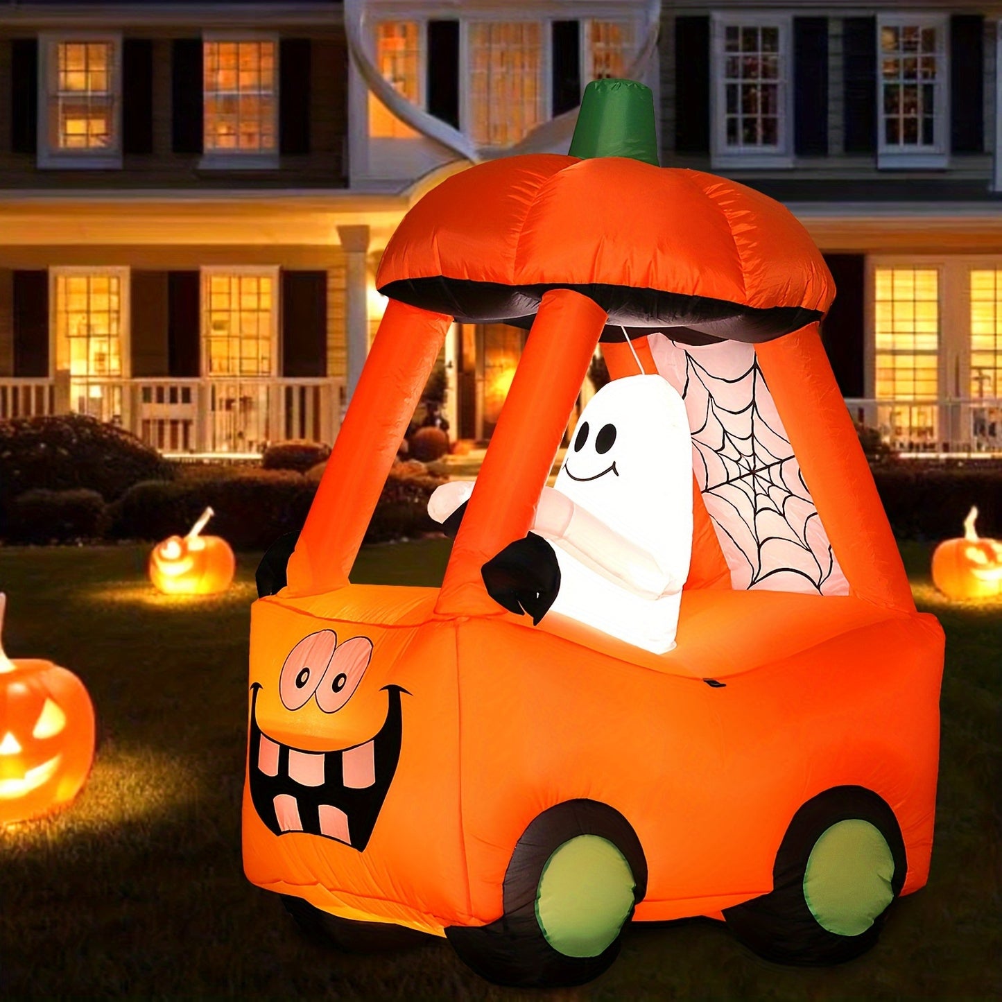 Halloween Inflatables Decorations, 5Ft Tall Cute Inflatable Pumpkin Car, Lighted Blow Up Decoration For Indoor, Outdoor, Yard, Garden, Holiday, Home