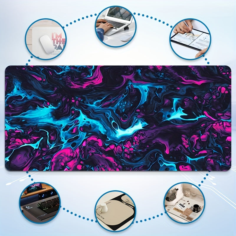 Blue Purple Fluid Large Gaming Mousepad Computer HD Keyboard Pad Mousepad Desktop Pad Natural Rubber Non-slip Office Mousepad Desktop Accessories, Games, Office, Home, Gift For Your Friends