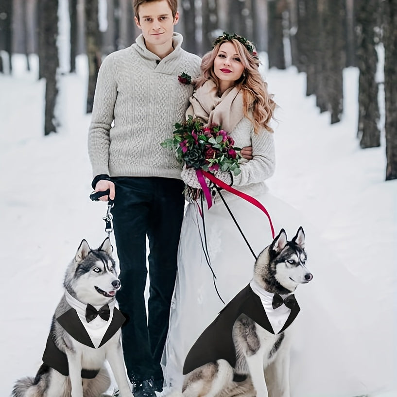 Elegant Dog Tuxedo & Bandana Set - Formal Wedding Attire for Large to Medium Breeds, Machine Washable Polyester