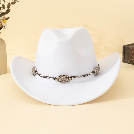 Vintage Metallic Textured Cowboy Hat with Braided Cord and Decorative Conchos - Fits Men and Women - Perfect for Outdoor Events, Parties, and Festivals - Made of Polyester Fiber - Machine Washable - Western Style