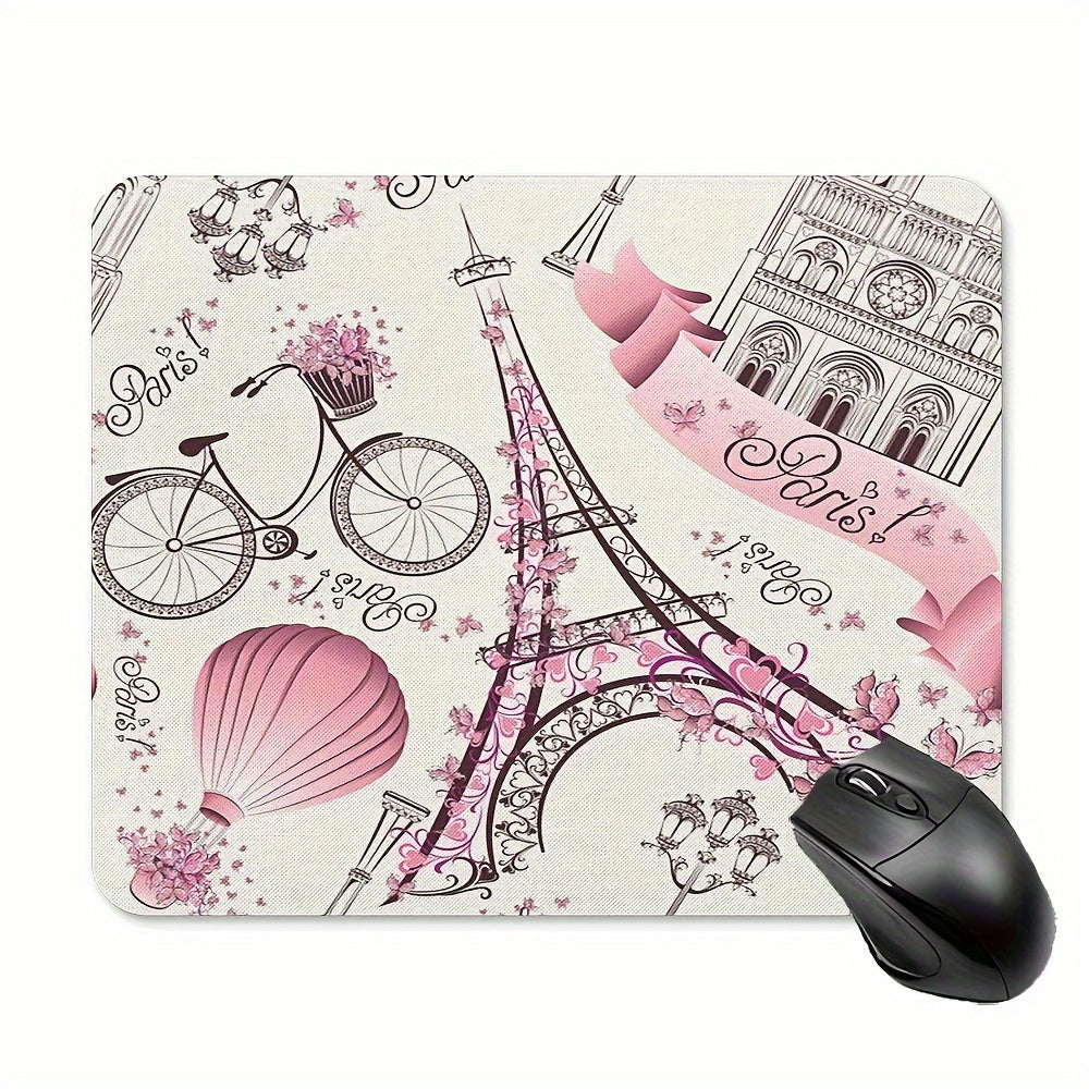 Love Paris Vintage Floral Eiffel Mouse Pad Thickened 9.45 * 7.9 Inches 3mm Thick Computer Anti-skid Rubber Mouse Pad