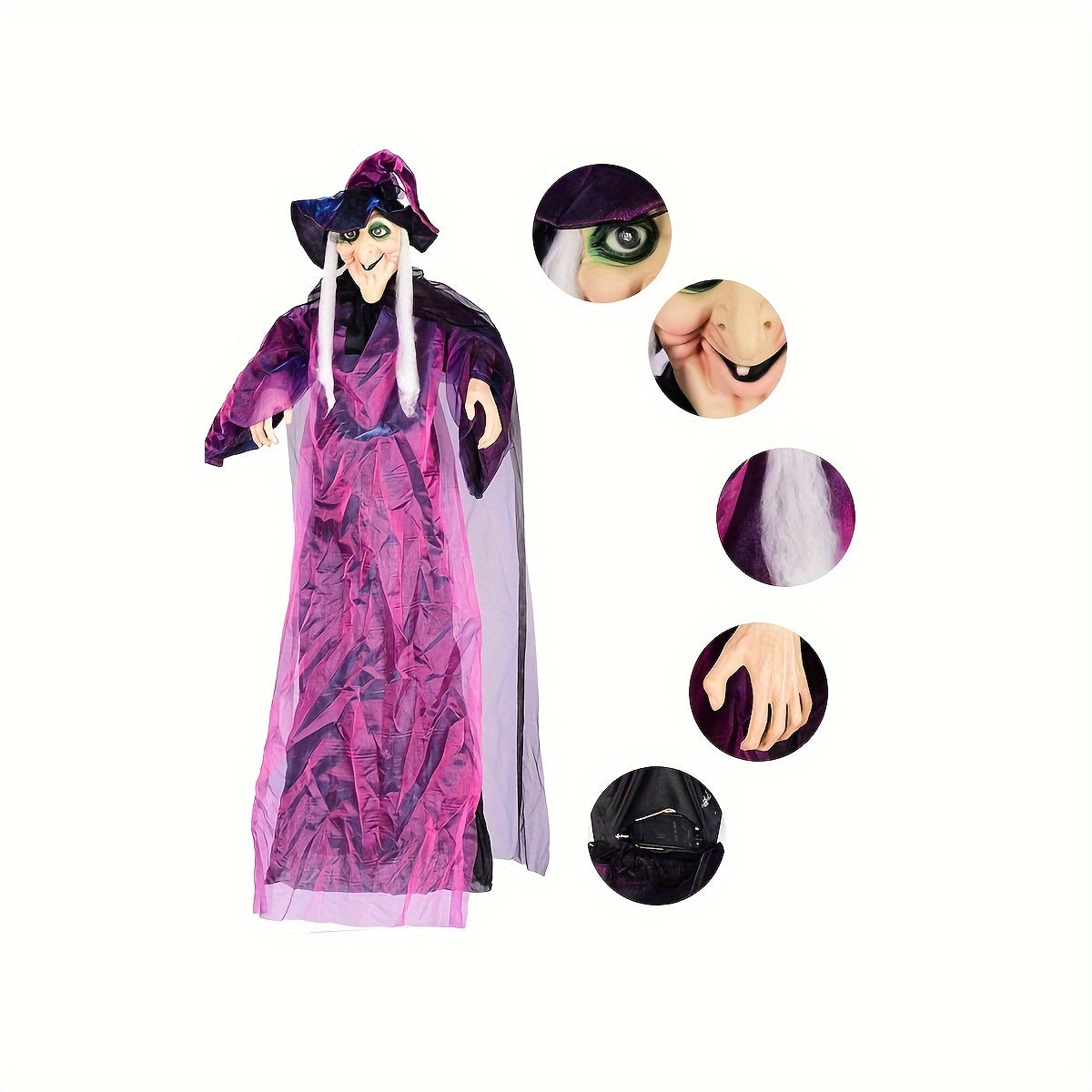 1pc Halloween Hanging Witch Prop, 70.86 Inches Tall, Sound-Activated, Light-Up & Voice Features, Fabric And Latex Construction, Haunted House And Horror Theme Decor For Bars And Party Settings