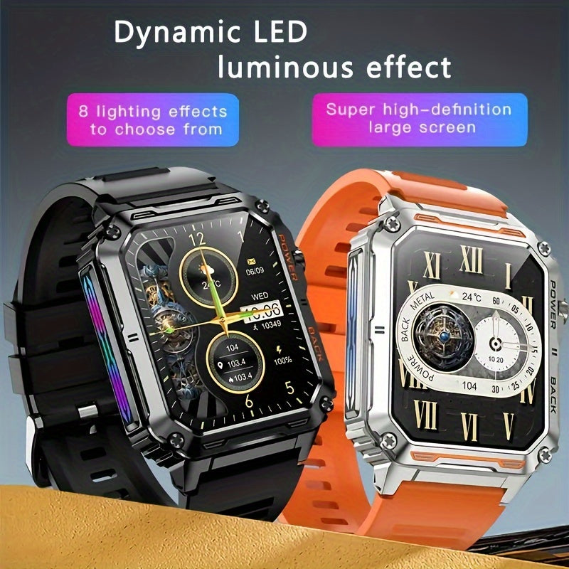 A men's smartwatch with LED lights, wireless call (dial/answer) GPS tracking, multiple sports modes, weather, music. Suitable for both men and women's smartwatches. Festival gifts