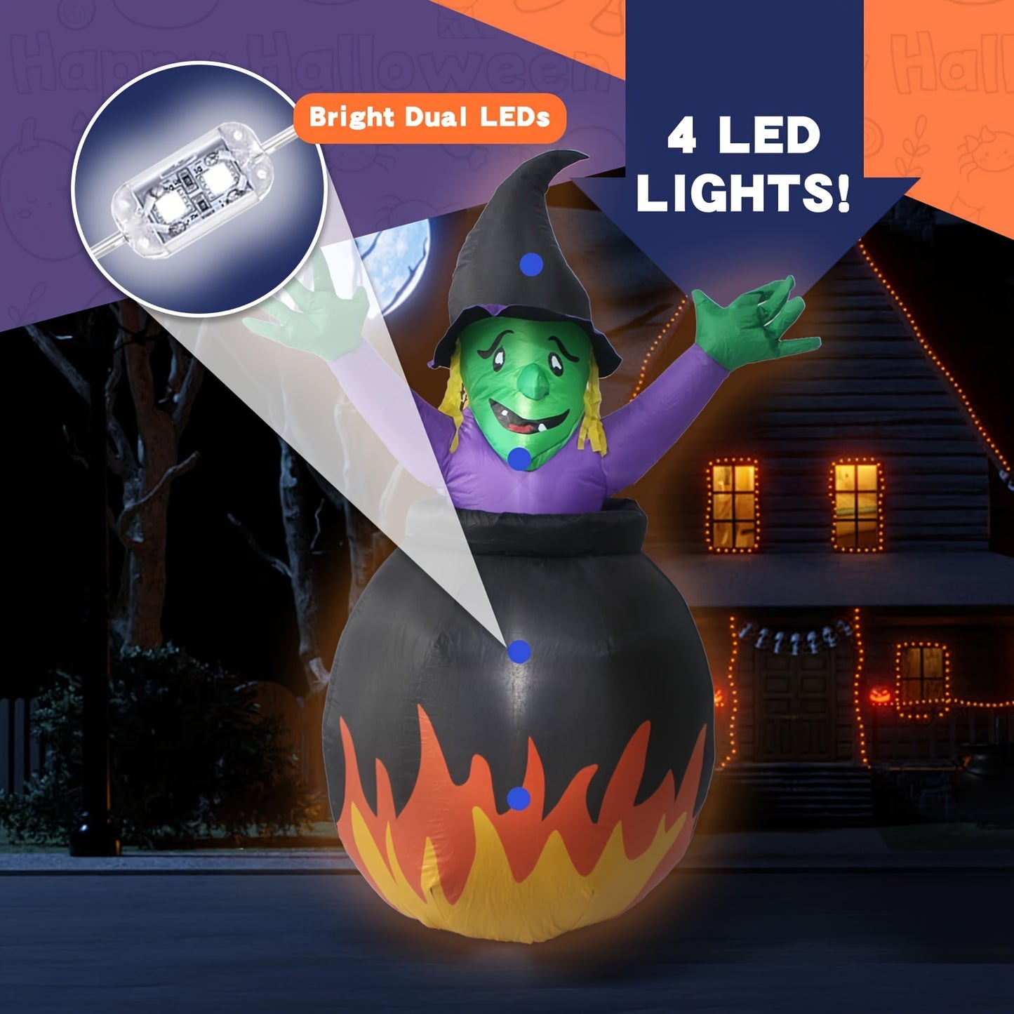 Gardwin Halloween Inflatables, Halloween Inflatable Outdoor Decoration, Inflatable Witch, 6FT Halloween Witch Inflatables, Blow Up Yard Witch With Built-in LEDs For Indoor Garden Lawn Party Decor