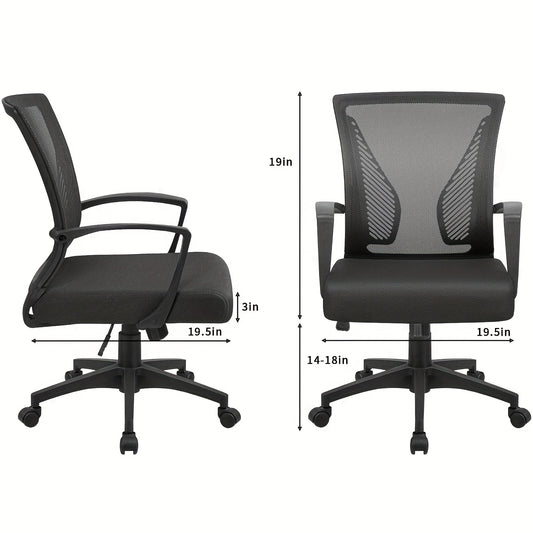 1pc Office Chair With Swivel & Lumbar Support, 265 Lb. Capacity, Black