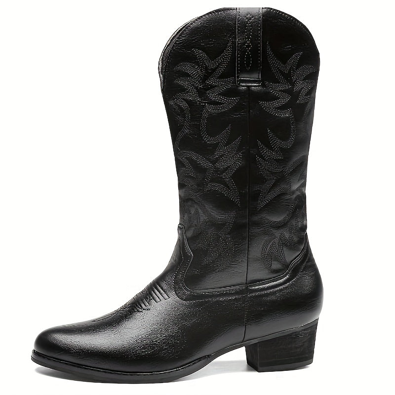 Men's Cowboy Boots, Western Cowboy Boots Embroidered Mid-Calf Work Boots