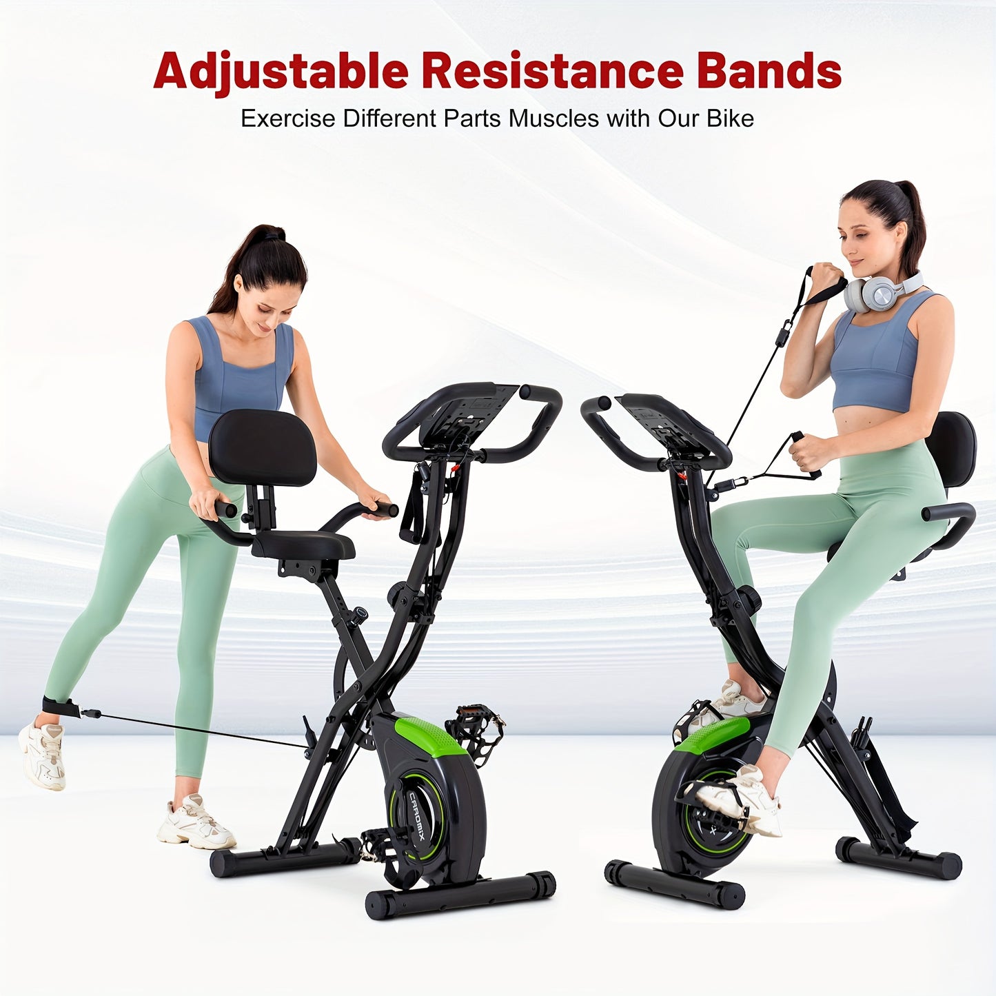 Caromix Folding Exercise Bike, 4 in 1 Stationary Bike 16-Level Magnetic Resistance Cycling Bicycle Upright Indoor Cycling Bike