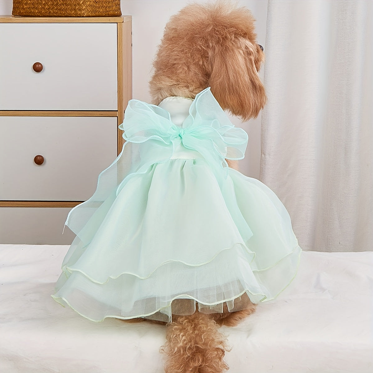 1pc Pet Wedding Dress, Dog Party Tutu Dress, Photo Shoot Costume With Big Bowknot, For Cat Or Dog Mesh Skirt