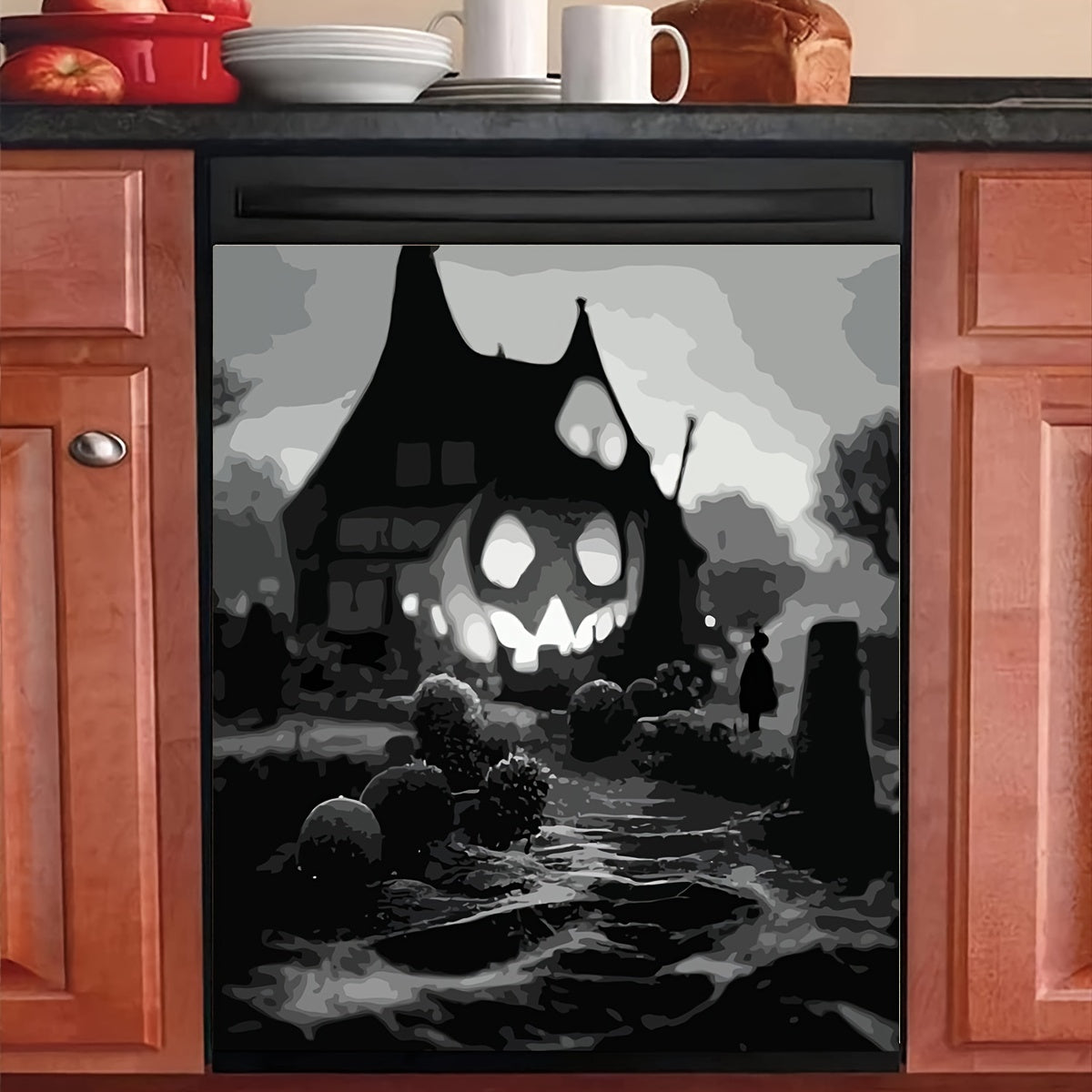 Halloween Magnetic Dishwasher Door Cover Decals - 2 Piece Set Traditional Pumpkin and Bats Design Vinyl Stickers, Easy Clean Halloween Kitchen/Home Decor, No Glue Required, Hanging Seasonal Holiday Ornaments