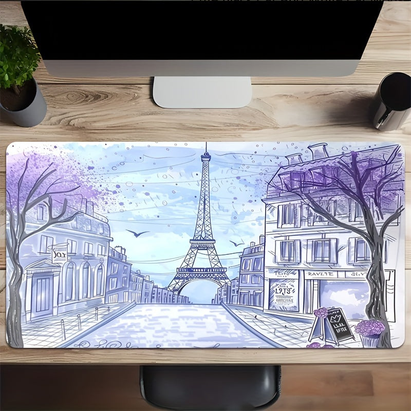 1pc Large Paris Street Scene Gaming Mouse Pad - Thickened Non-Slip Washable Rubber Desk Mat, Precision Edge Locking, for Gamers and Office Use, Computer Keyboard Accessories