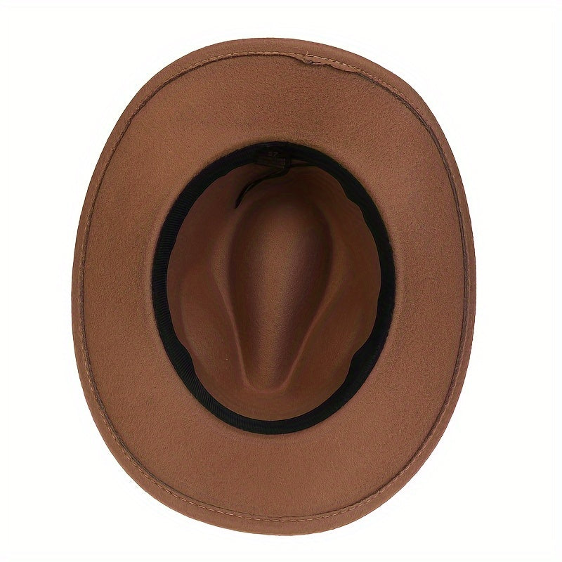 Vintage-Inspired Cowboy Hat With Wide Brim - Durable Polyester, Hand-Washable For Outdoor Fashion