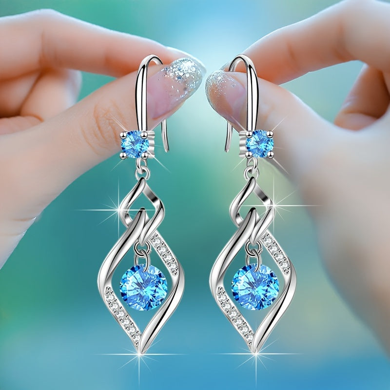 Luxury Rhombus Shape Drop Earrings Inlaid Round Cut zirconia For Women Party Prom Dinner Decor