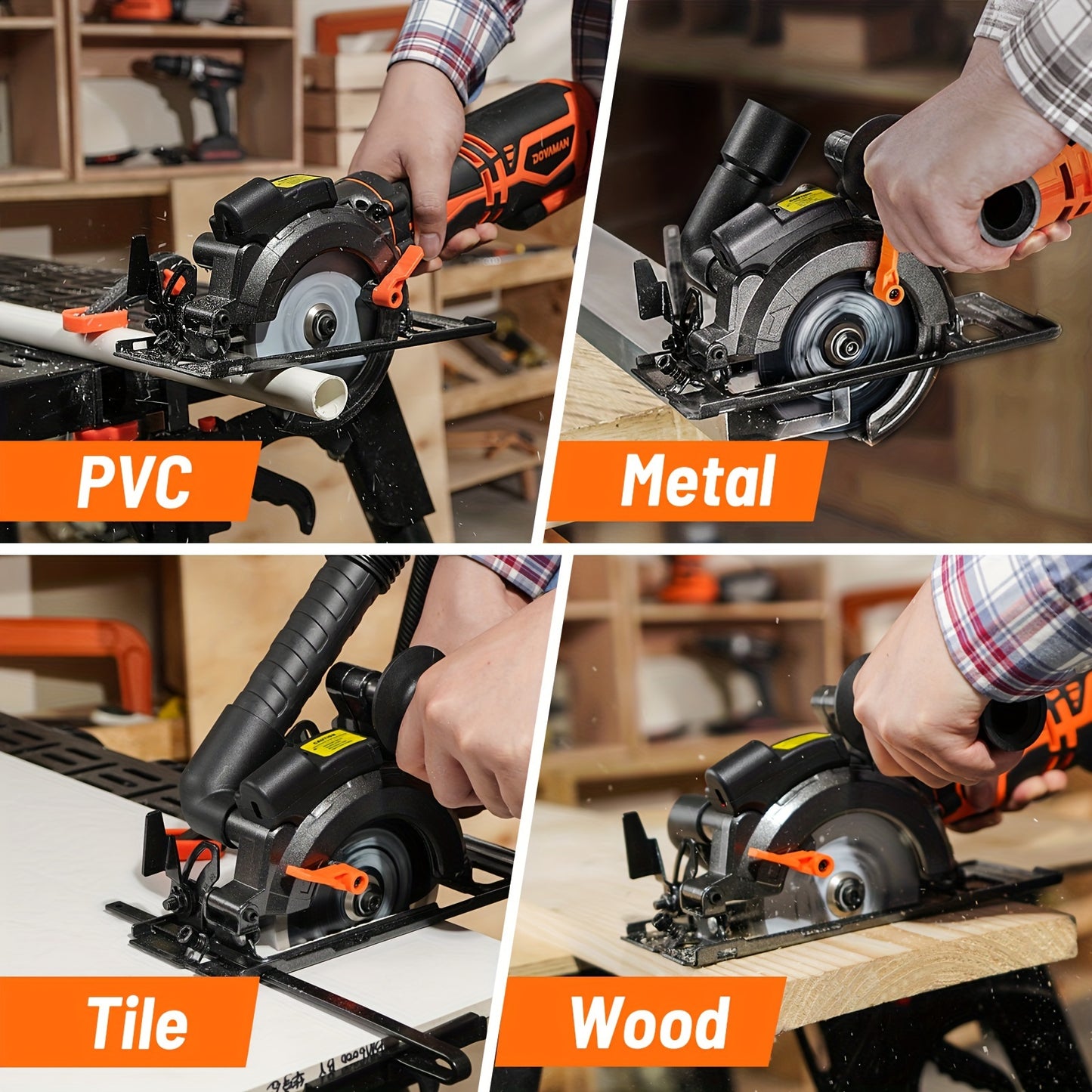 DOVAMAN MCS01A Circular Saw, 5.8A 4-1/2" Circular Saw w/Laser, Metal Auxiliary Handle, 6 Saw Blades (4½", 4¾"), Cutting Depth 1-11/16" (90°), 1-3/8" (45°), Ideal for Wood, Soft Metal, Plastic, Tile