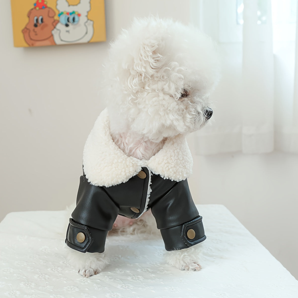 1pc Embroidery Letter Print Dog Coat, Thickened Leather Dog Jacket Comfy Warm Dog Coat For Autumn And Winter