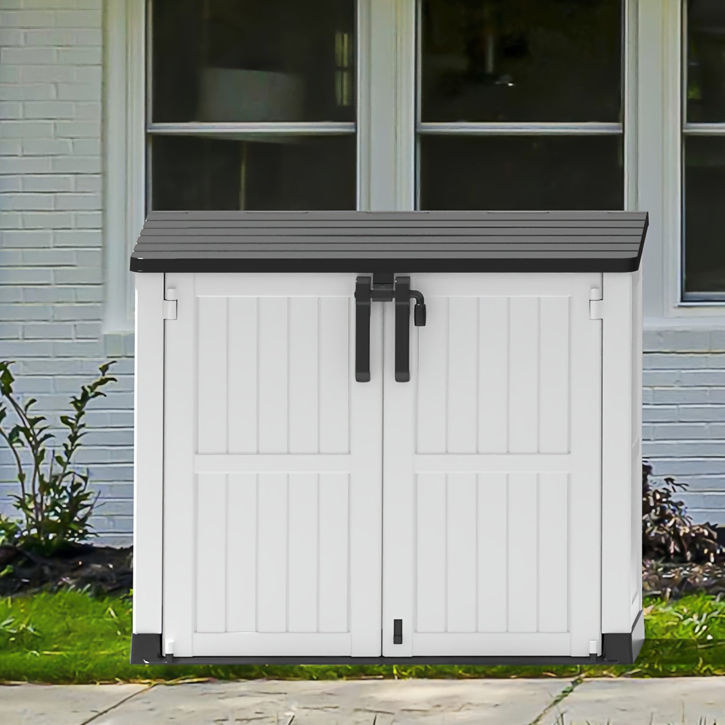 Light Gray Resin Tool Shed, 36 Cu Ft Waterproof Outdoor Horizontal Storage, Weather-Resistant Utility Shed with Air Vent