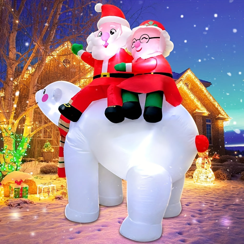 KOOY 6FT Christmas Inflatables Santa Claus Sitting On Polar Bear, Christmas Blow Up Yard Decoration, LED Lights For Christmas Party Holiday Xmas, Outdoor Lawn Winter Décor Christmas Decoration