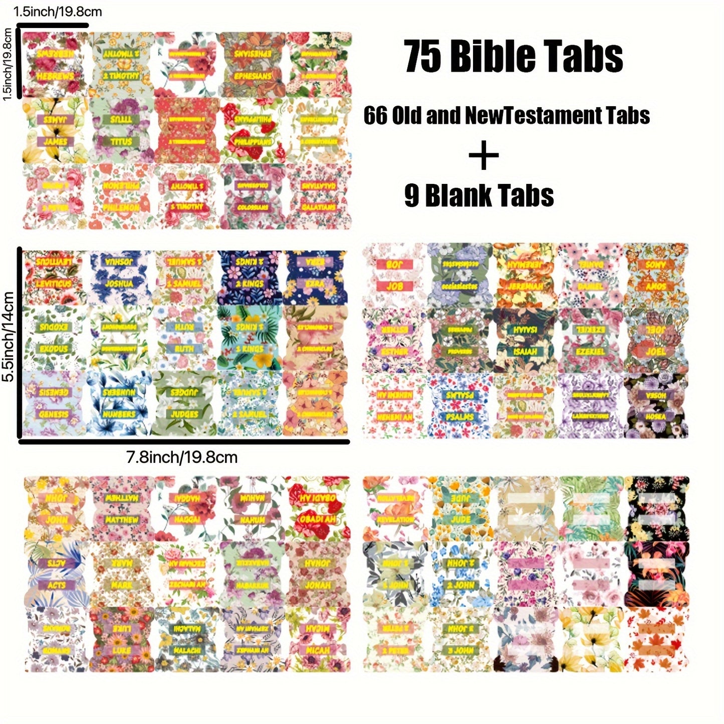 Bible Index Tabs, 75pcs Tabs, Laminated Bible Tabs For Women And Men, Bible Tabs For Study Bible, Bible Indexing Tabs Old & New, Floral Theme Golden Foil, Easy To Read And Apply Bible Journaling Tabs