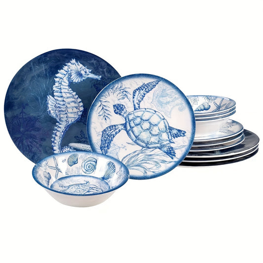 12-piece Blue Ocean Tableware Set: Elegant Wave Pattern Enhances Dining Atmosphere