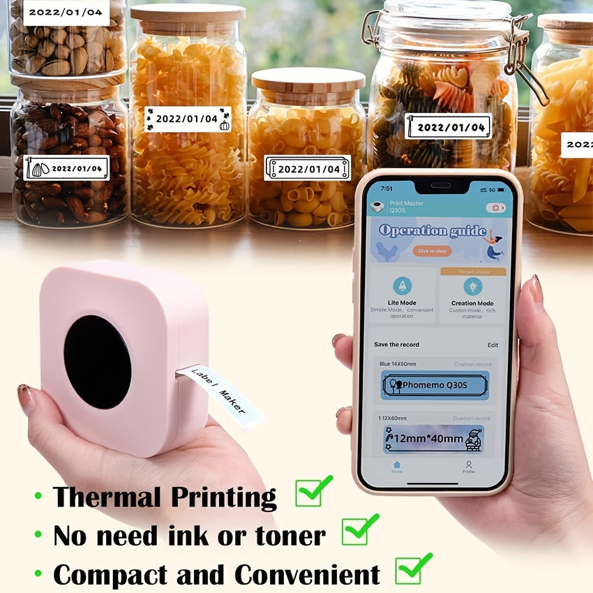 1pc Portable Wireless Label Maker - Continuous Printing, Battery or Plug-in, Ideal for Home Office Organization and Gifting