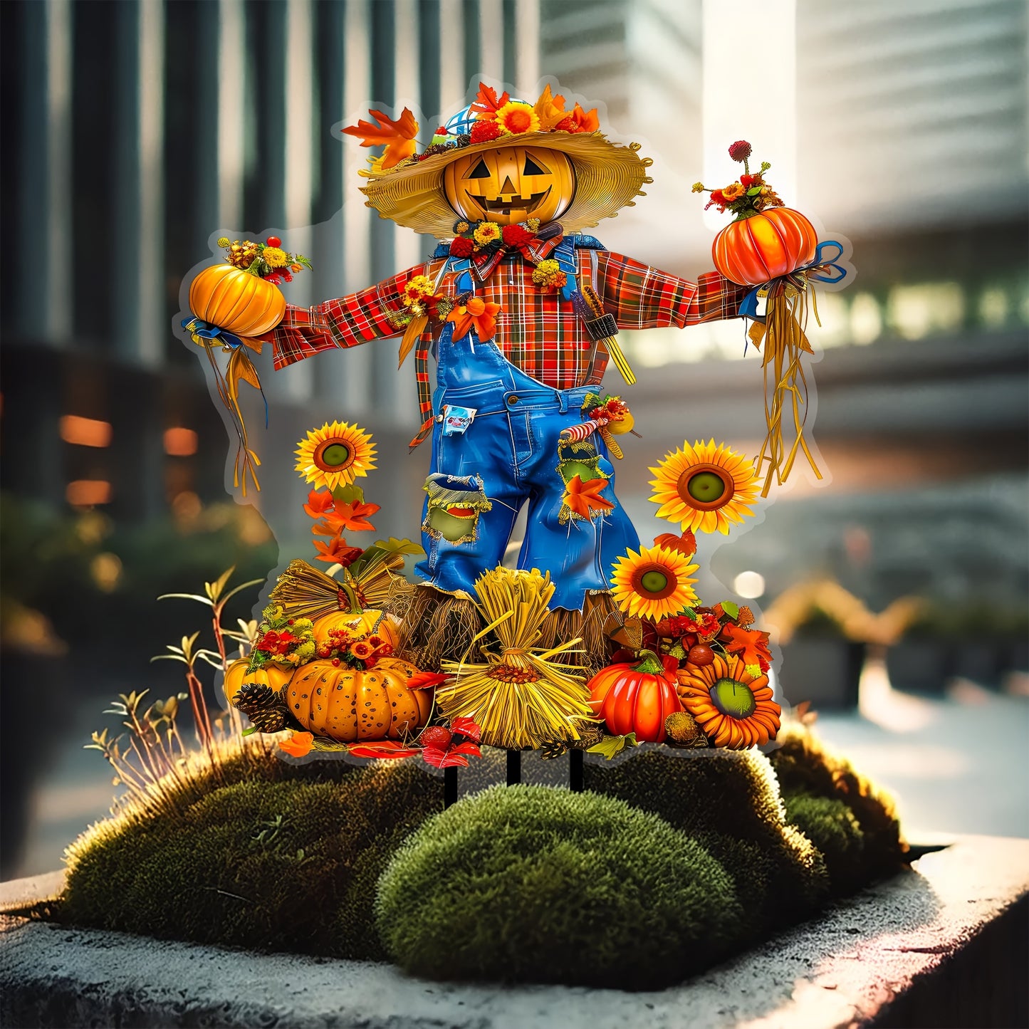 Charming Scarecrow with Pumpkin Garden Stake - Acrylic, Fall Harvest & Thanksgiving Decor, Versatile Outdoor Yard Art, Perfect Gift for Family and Friends