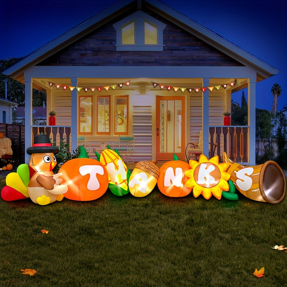 KOOY 10FT Thanksgiving Inflatables Outdoor Decorations Fall Inflatable Turkey With LED Lights, Blow Up Turkey Yard Decorations For Holiday, Autumn Harvest