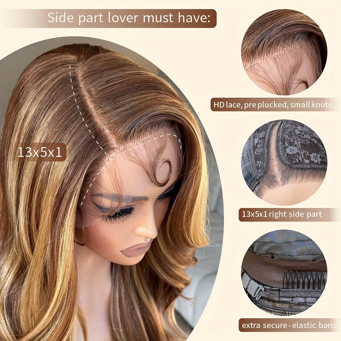 Honey Blonde Lace Front Women Wigs Body Wave Synthetic 13x5x1 Lace Frontal Wig Pre Plucked Glueless Wig For Women 4/27 Highlight Ombre Honey Blonde Wig Side Part Wig 24inch Bombshell Wig