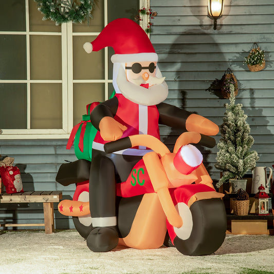 HOMCOM 6' Christmas Inflatable Santa Claus Riding A Motorcycle With Toy Bag, Outdoor Blow-Up Yard Decoration With LED Lights Display