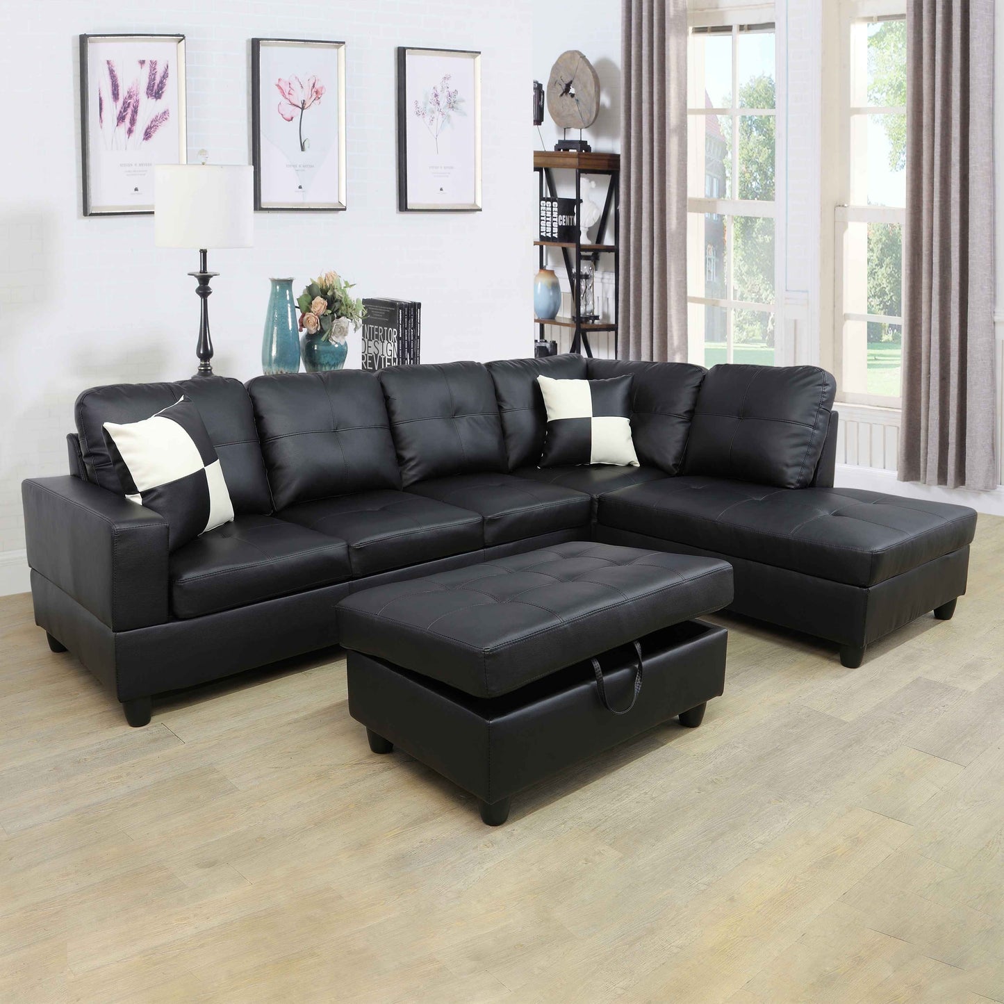 Faux Leather/Linen Fabric Sectional Sofa Couch, Modern L-Shaped Modular Couch Upholstered 3/6 Seaters Living Room Sofa Couch