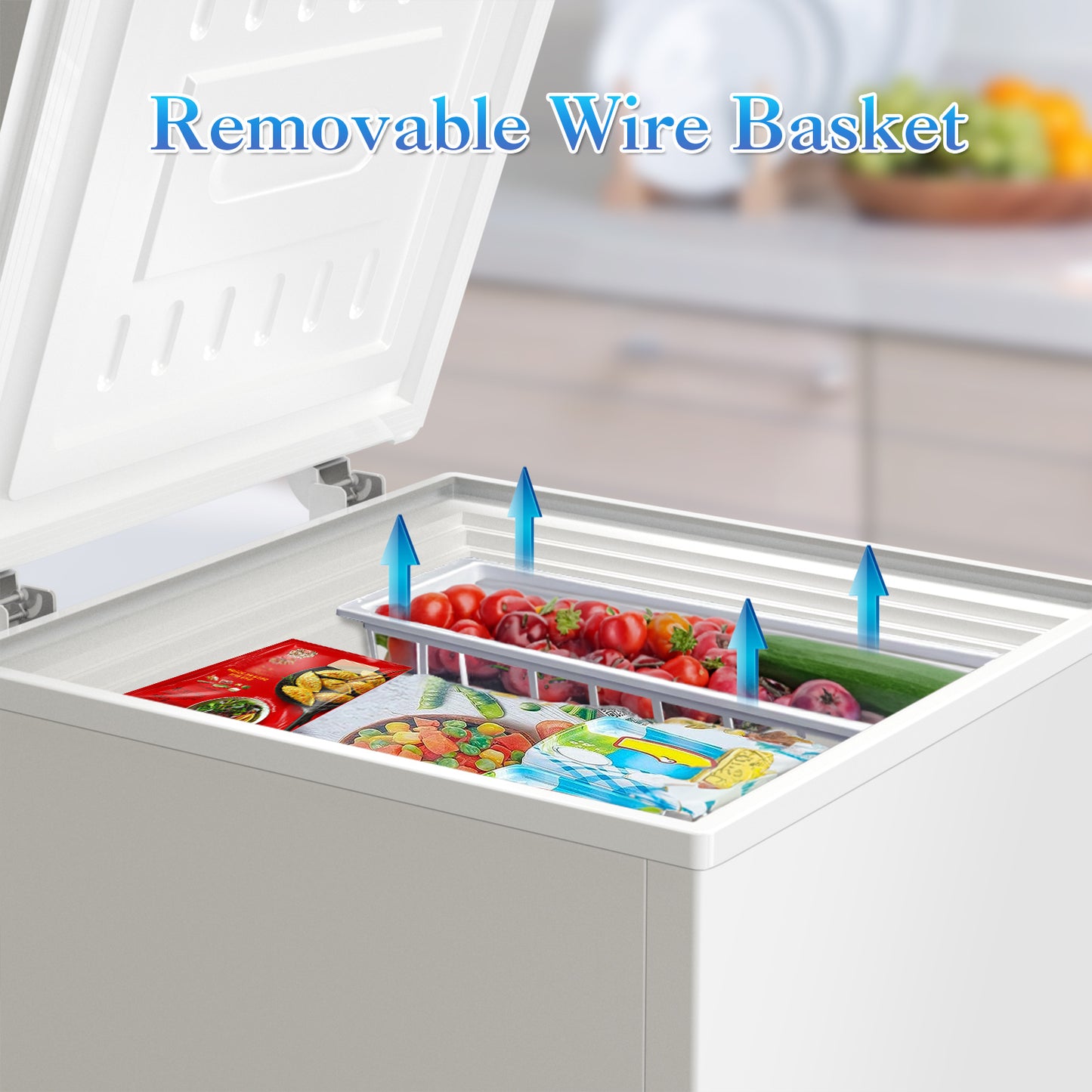 Chest Freezer 3.5 Cubic Feet with Removable Storage Basket, Deep Freezer 7 Adjustable Temperature, Energy Saving