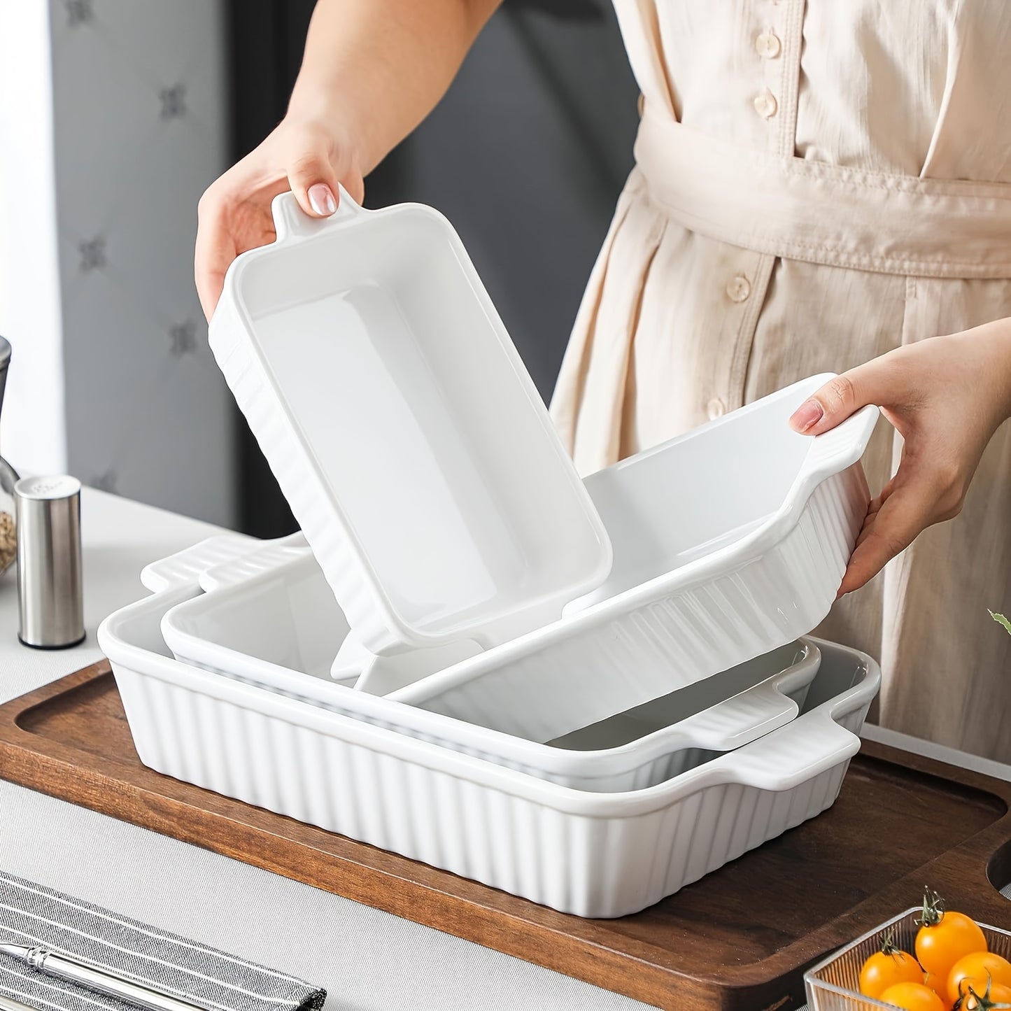 Bakeware Set Of 4, Porcelain Baking Pans Set For Oven, Casserole Dish, Ceramic Rectangular Baking Dish Lasagna Pans For Cooking Cake Kitchen, White/Green/Red/Orange/Blue (9.4"/11.1"/ 12.2"/14.7"), Dishwasher, Microwave, Oven Safe