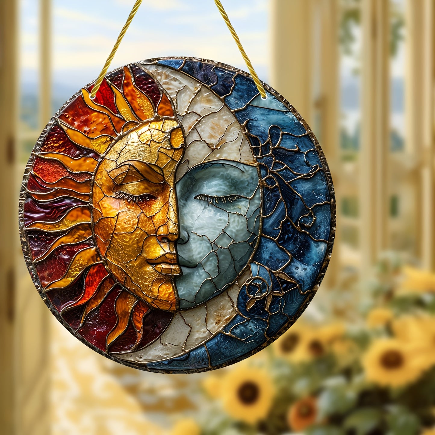 1pc, Yin Yang Sun Catcher - Stained Glass Window Hanging for Home, Garden, and Outdoor Decor - Perfect Gift for Family and Friends (5.9''x5.9''/15cm*15cm)