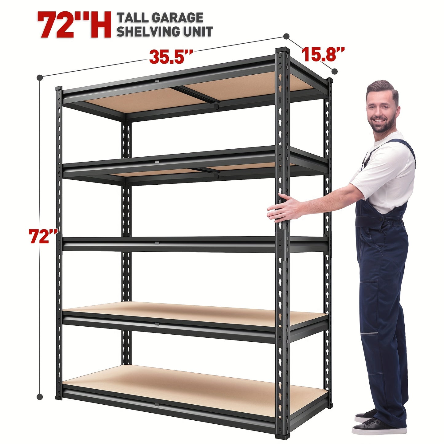 2000LBS Garage Shelving 72''H Storage Shelves Heavy Duty Shelving 5 Tier Metal Shelves For Garage Shelves 35.5"W X72"H X 15.8"D, Adjustable Shelving Unit For Basement Pantry Utility Rack Shelf