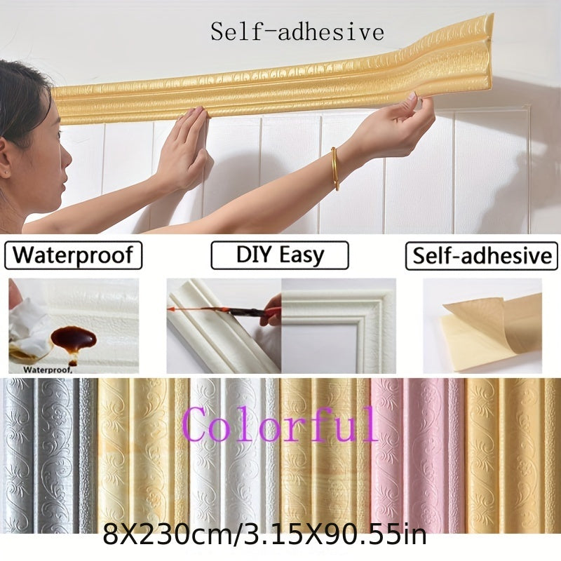 2 Packs Of 3D Waterproof Foam Self-adhesive Three-dimensional Wall Sticker Waistline Self-adhesive Waterproof Skirting Waistline With Adhesive On The Back