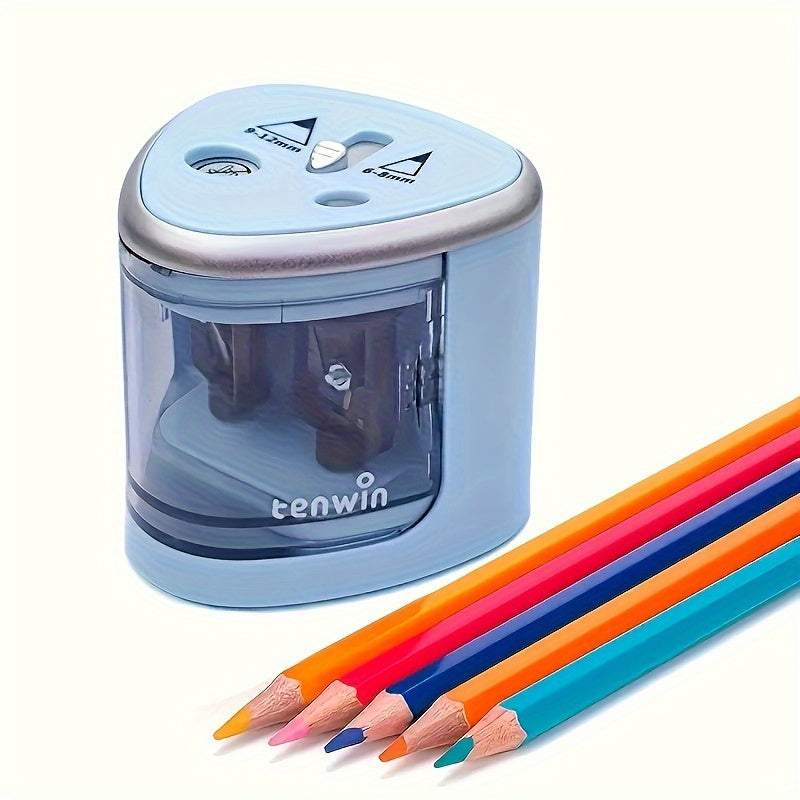 1pc Electric Double Hole Pencil Sharpener, Daily Office Learning Pencil Pencil Sharpener, Convenient And Quick Automatic Office Stationery, Suitable For 6-12mm Pencil Use (Battery Not Included)