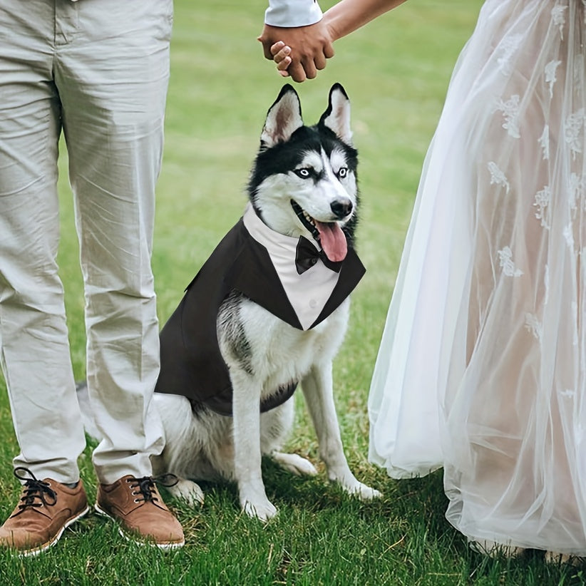 Elegant Dog Tuxedo & Bandana Set - Formal Wedding Attire for Large to Medium Breeds, Machine Washable Polyester