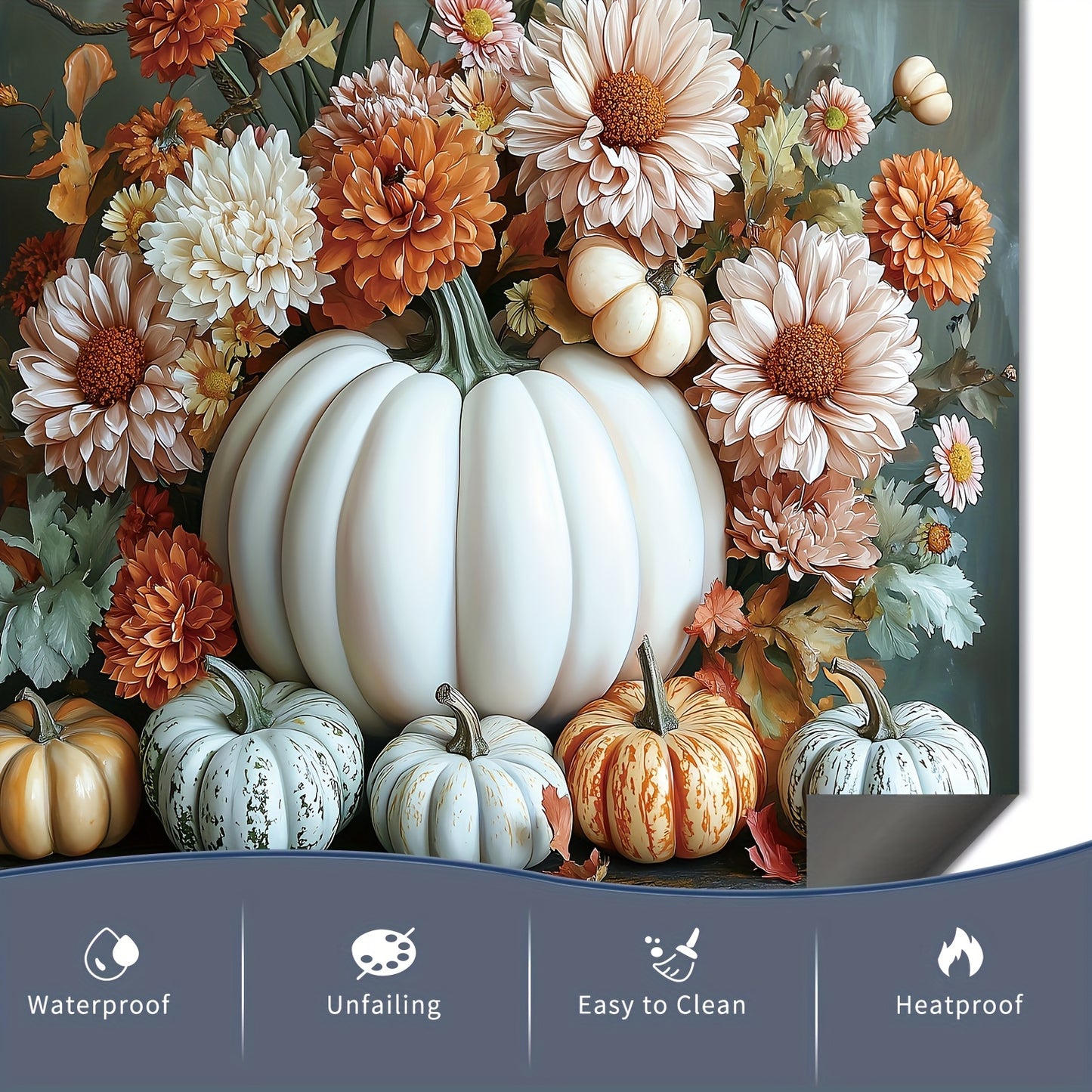 Chic Pumpkin & Autumn Chrysanthemum Magnetic Cover for Dishwasher and Refrigerator - Easy Clean, No Glue Needed - Perfect for Kitchen Decor, 23.03x25.59 Inches