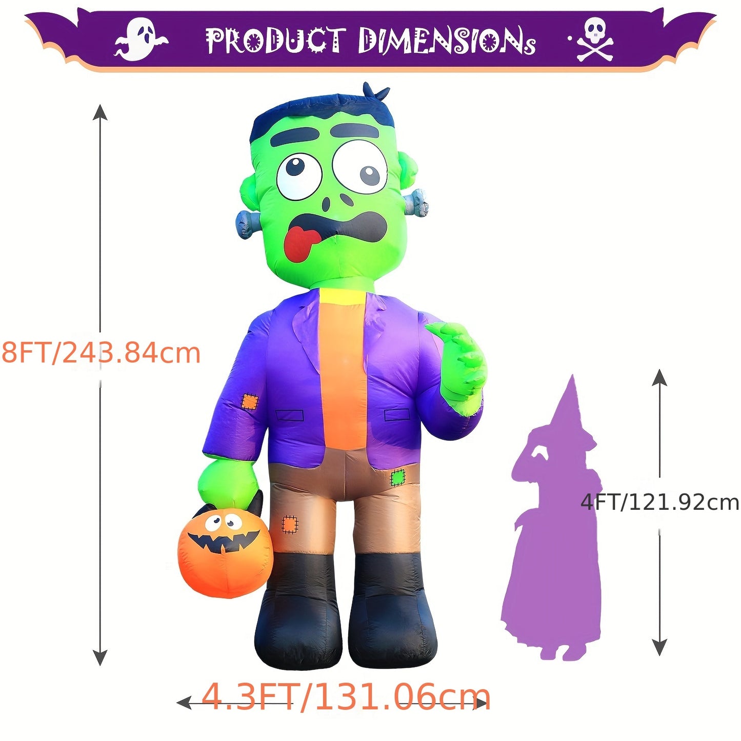 Halloween Inflatable Blow Up Decorations, 8FT Green Zombies Holding Pumpkin, Built-in LEDs For Holiday Party, Garden, Lawn, Yard, Patio Décor