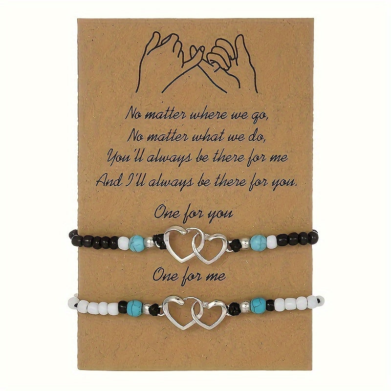 Hand-woven Black And White Turquoise Rice Bead Bracelet Set Fashionable Love Anklet Bracelet For Men And Women Perfect Commemorative Gift For Your Partner