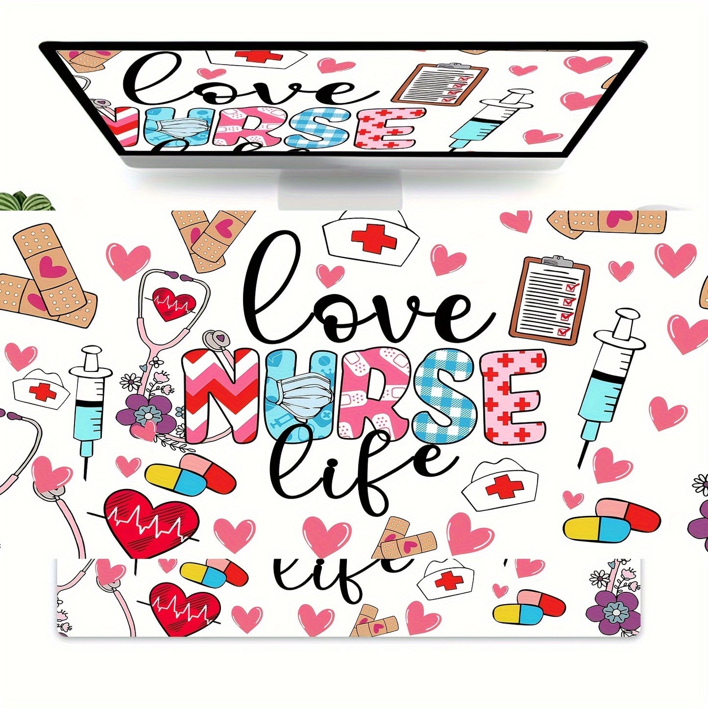 Love Nurse Life" Oversized Gaming Mouse Pad - Non-Slip, Waterproof, Ultra Smooth Desk Mat for E-Sports, Computer Use, and Home Office