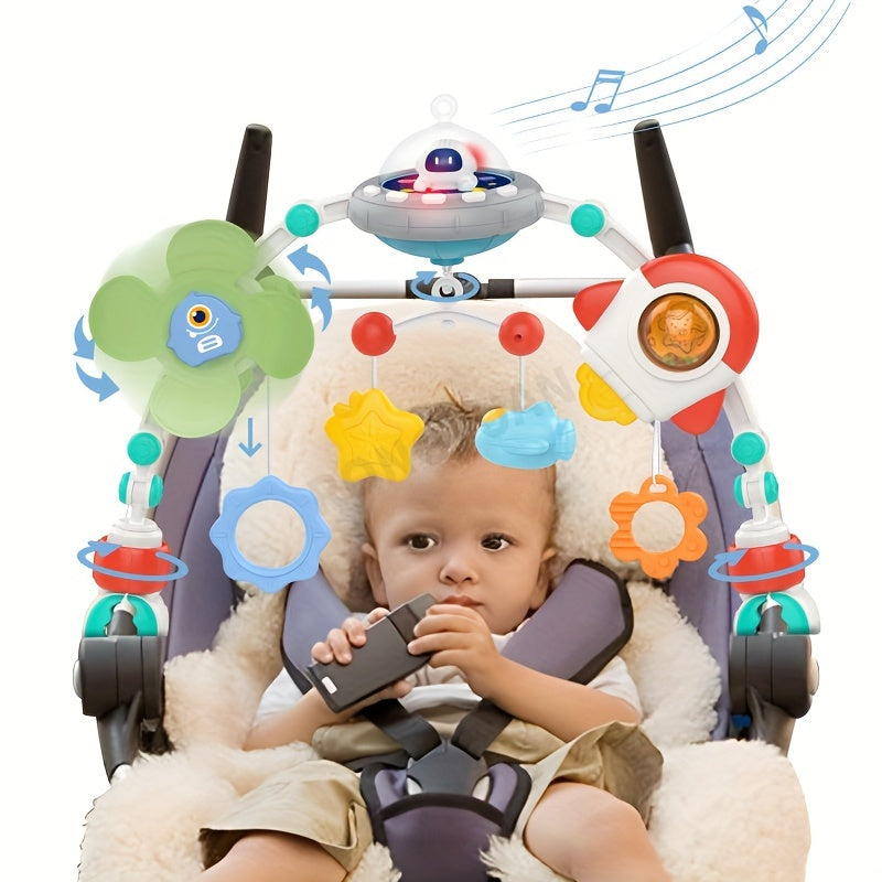 Baby Play Arch for Stroller and Car Seat - Interactive Musical Hanging Toys with Detachable Rattle, Adjustable Clamp, and Rotating Elements - Durable Plastic Construction, Safe for 0-3 Years - Chinese Mainland Origin