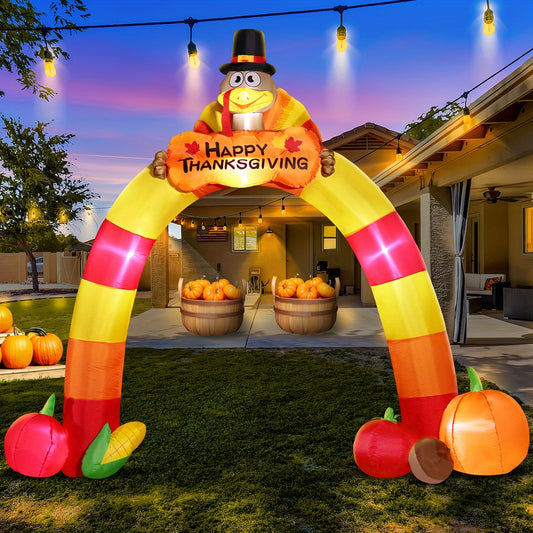 8FT Tall Thanksgiving Inflatables Decorations, Turkey Archway Blow Up With LED Lights For Autumns Fall Happy Thanksgiving Festival Outside Outdoor Lawn Décor Harvest