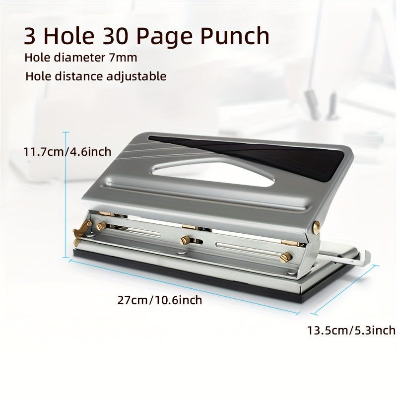 Heavy-Duty Adjustable Paper Punch - 2 or 3 Holes, Manual Metal Binder for Loose-Leaf Paper, Office Essential