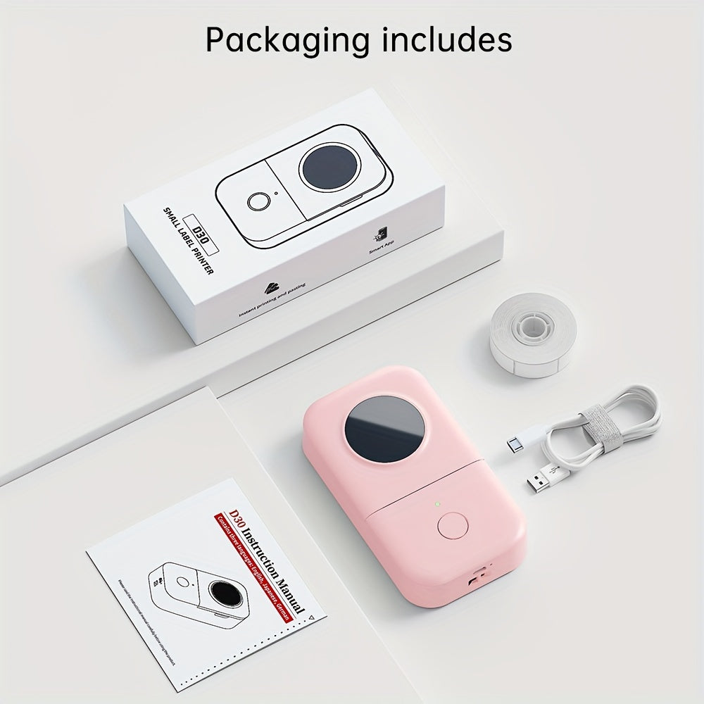 Hanseo D30 Portable For Smart Label Printer - Wireless, Rechargeable, Easy-to-Use for Home & Office, Includes Multiple Templates and 1 Roll of Adhesive Labels, Compatible with iOS & For Android