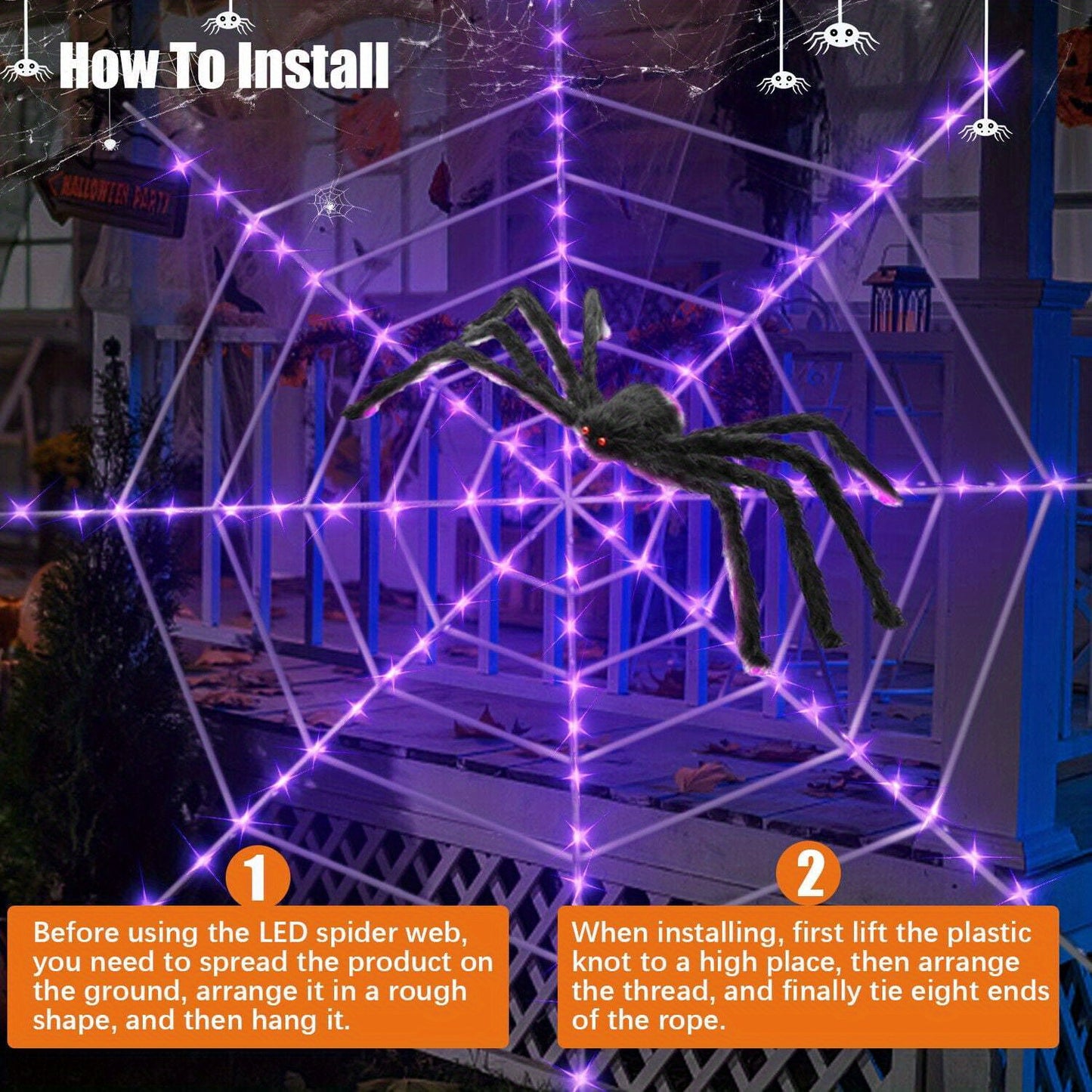 Halloween Decoration 11.8FT Spider Web & 0.98ft Spider, Giant Large Cobweb with Purple LED Lights for Indoor Outdoor Home Yard Garden Scary Party Decor