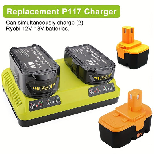 Double Charger P117 for Ryobi P108 P107 Battery 12V 14.4V 18V 2A for Ni-CD Ni-MH 3A for Li-ion Ryobi One High Quality