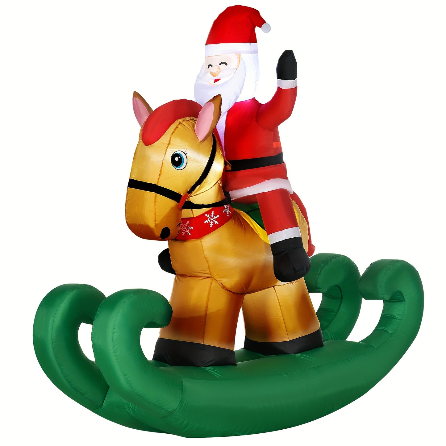 HOMCOM 6ft Christmas Inflatables Outdoor Decorations Santa Claus Riding A Rocking Horse, Blow-Up Yard Christmas Decor With LED Lights Display