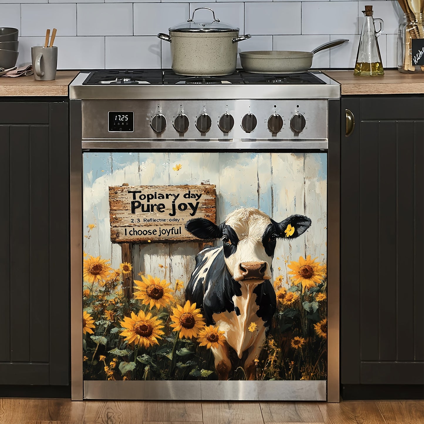 Charming Cow & Sunflower Magnetic Cover for Dishwasher and Refrigerator - Easy Clean, No Glue Needed - Perfect Kitchen Decor, 23x26 Inches