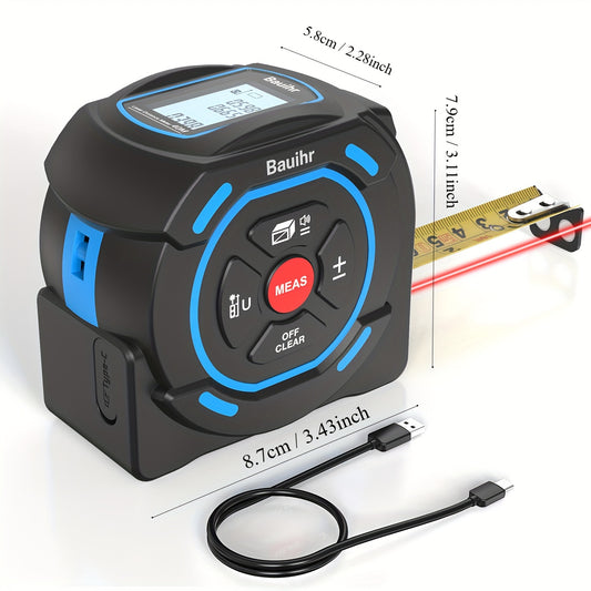 2-IN-1 Laser Tape Measure, Rechargeable Laser Measurement Tool with 131Ft Laser Measure, 16Ft Tape Measure, LCD Display, M/In/Ft/Ft+In Unit Switch, Measuring Distance, Area, Volume, Pythagorean